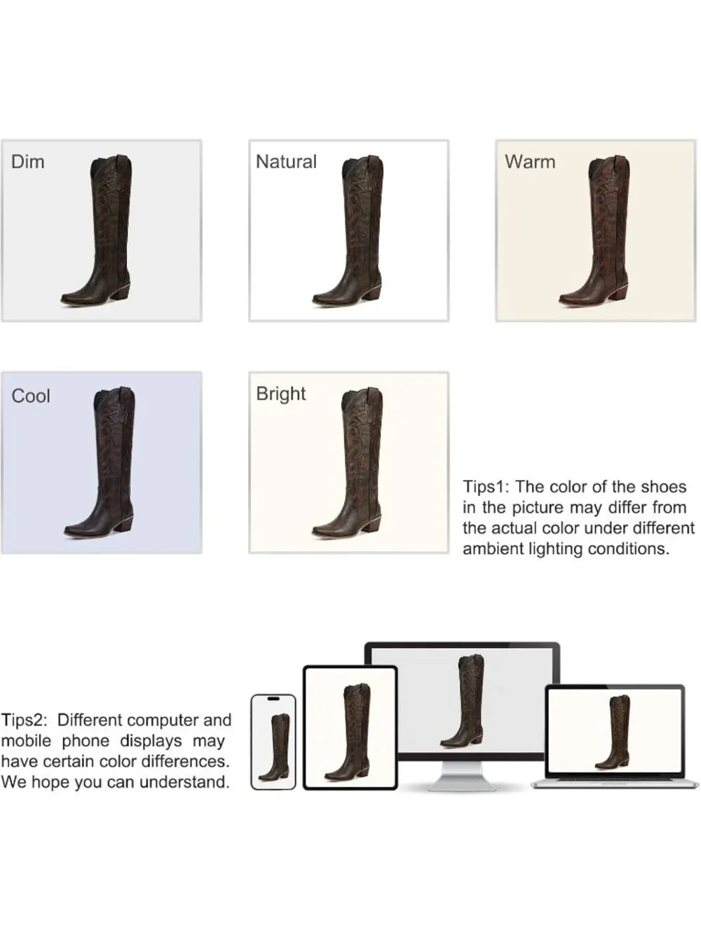 Women's Dark Brown Chunky Heel Slip on Pointed Knee High Cowgirl Tall Boots